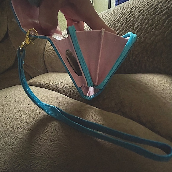 Wristlet Wallet Teal Blue with Cute Gold Crown - Picture 8 of 13